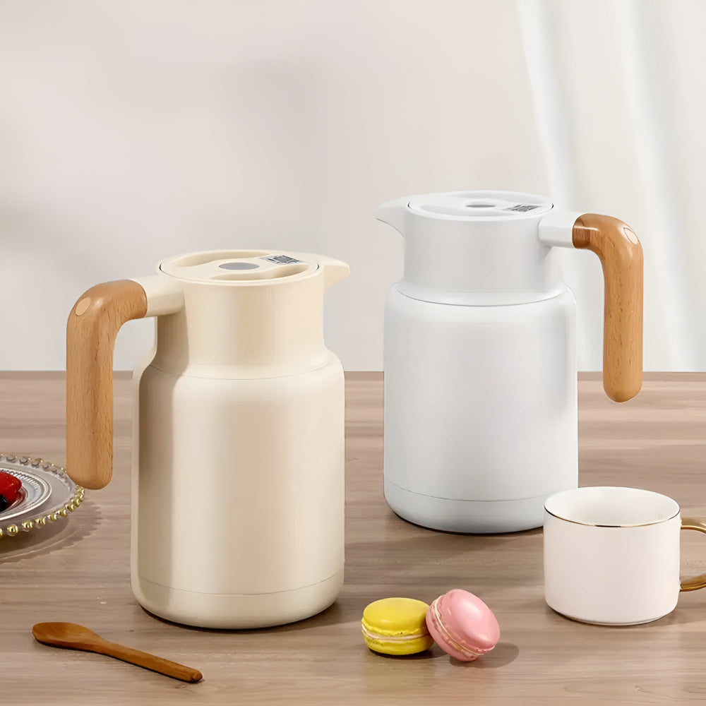 Sleek Insulated Carafe with Wood Grip for Effortless Serving