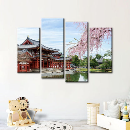 Set of 4 Elegant Sakura Blossom Canvas Art for Your Home