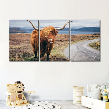 Set of 3 Canvas Wall Art Paintings Featuring Elegant Brown Cows