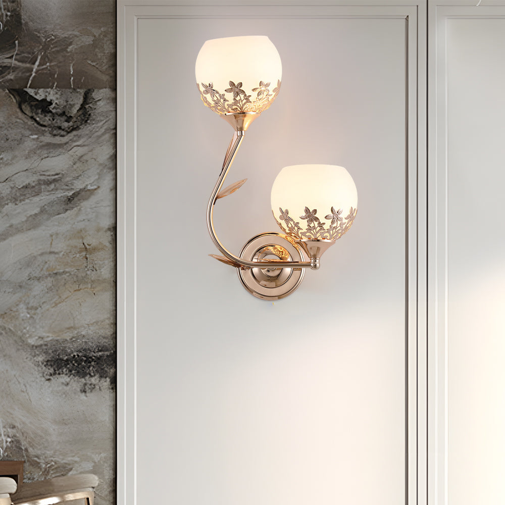 Simple European Style Wall Sconces with 2-Light Glass Flower Design