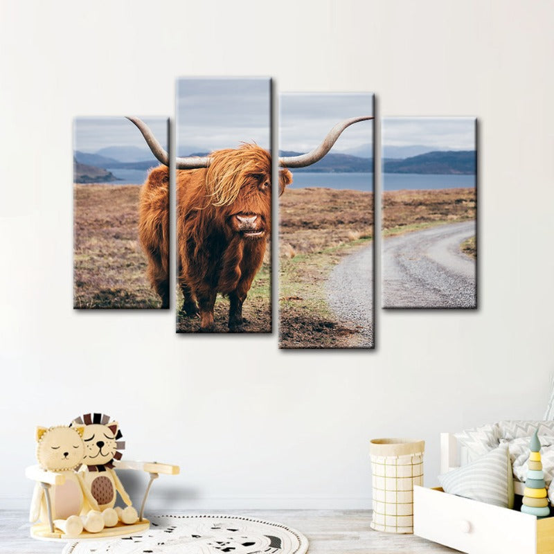 Stunning 4-Piece Rustic Cow Canvas Art Set