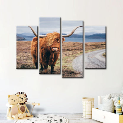 Stunning 4-Piece Rustic Cow Canvas Art Set