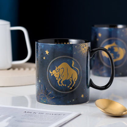 Cobalt Blue Ceramic Coffee Mug with 12 Zodiac Signs
