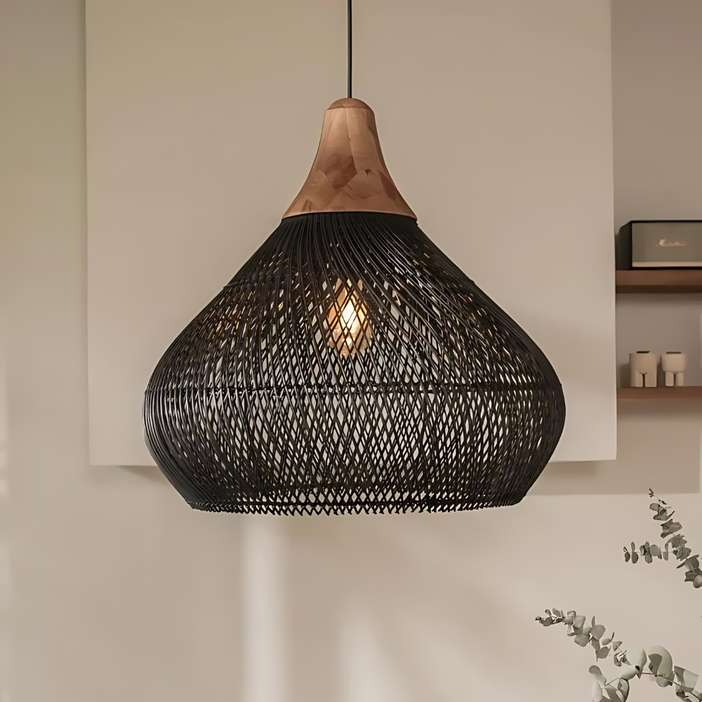 Handwoven Rattan Pendant Light – Bohemian Ceiling Fixture for Natural Style