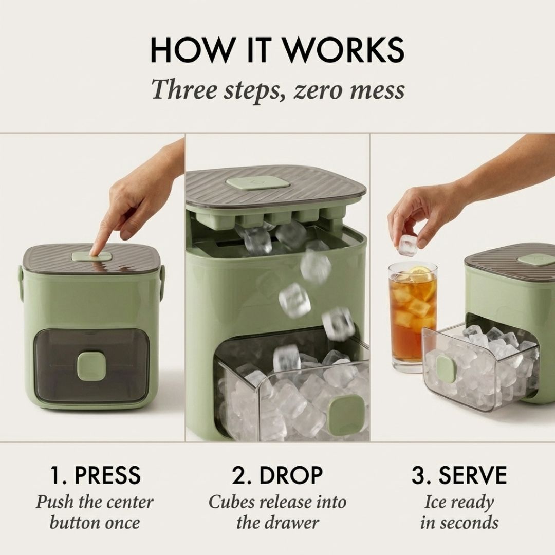 Effortless Ice Cube Maker with One-Touch Release & Storage Box | 48 Cubes (2 Trays) with Lid & Scoop | BPA-Free