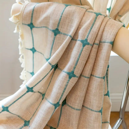 Aqua Geometric Tassel Window Drapes for Chic Interiors