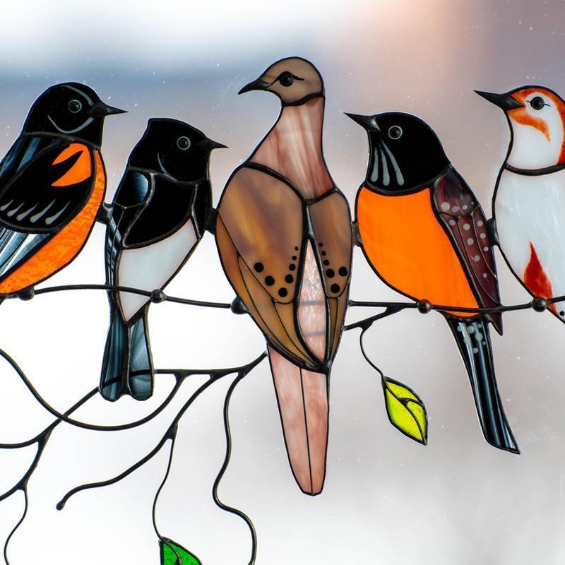 Stained Glass Window Decor with Bird Design