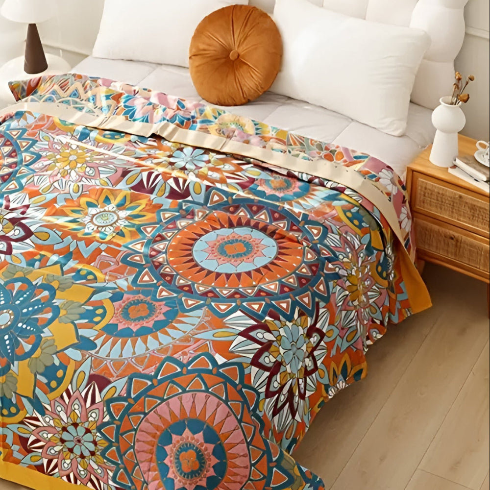 Elegant Cotton Bedspread with Floral Jacquard Design