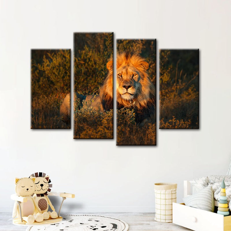 Majestic Sunset Lion - 4-Piece Canvas Artwork