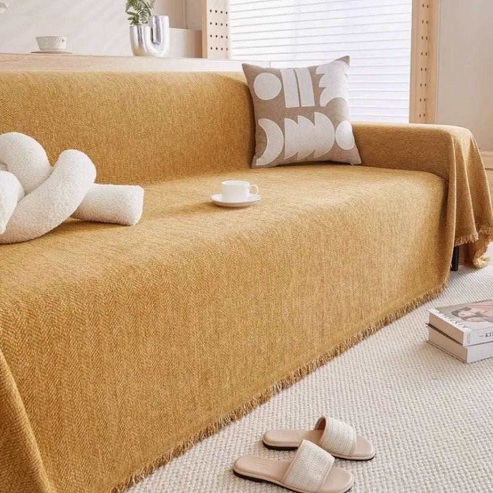 Tassel-Trimmed Minimalist Sofa Slipcover
