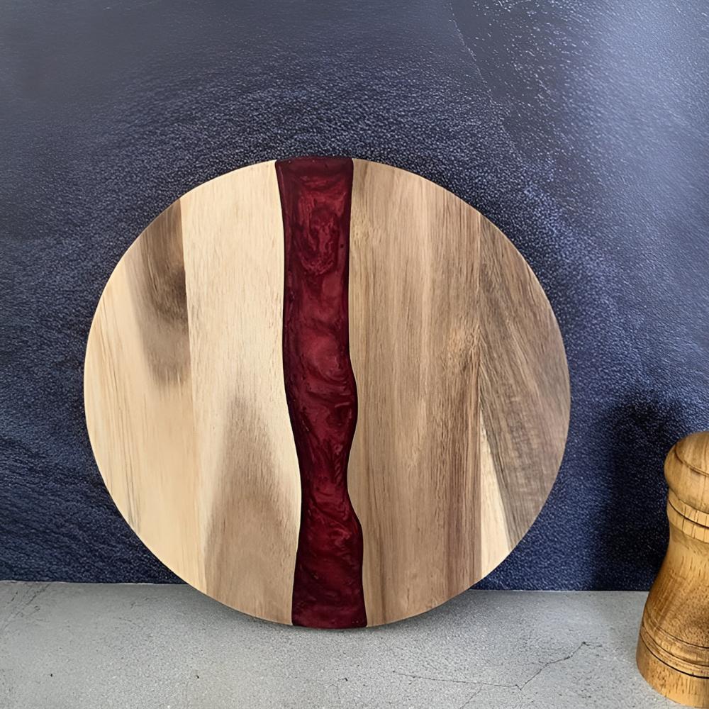 Elegant Acacia Wood Circular Cutting Board with Resin Design
