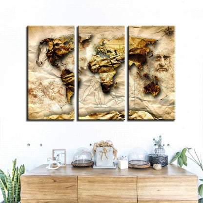 Classic Vintage World Map Canvas Art for Wall Decor