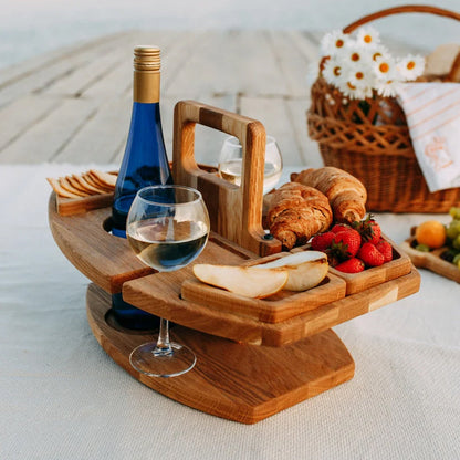 Compact Wooden Picnic Table for Wine and Snacks | Travel-Friendly