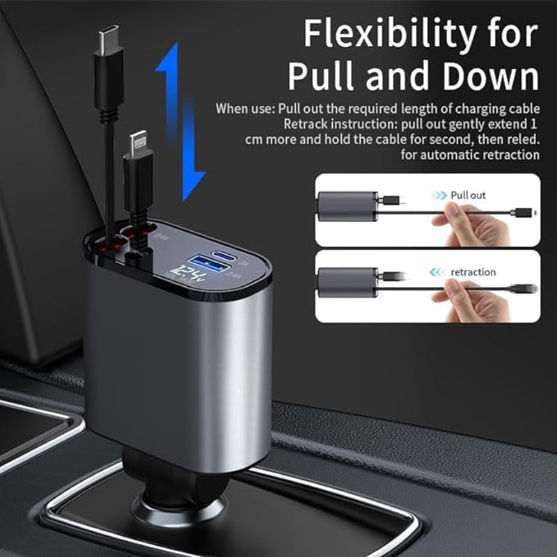 Retractable Cable Car Charger – 4 Functions