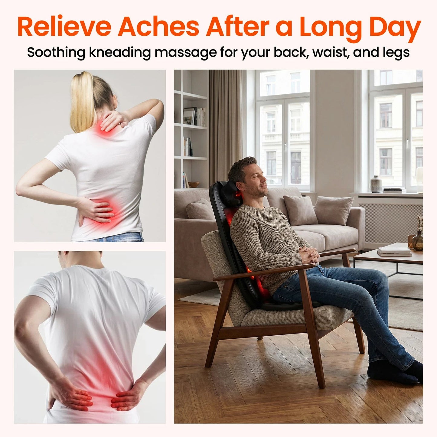 Vibrating Back Cushion with Heat – Full-Body Massager for Chair, Neck, Waist, Hips