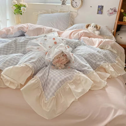 Charming Plaid Ruffled Bedding Ensemble for Cozy Nights