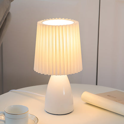Fabric Table Lamp with Glass Base and USB Charging Port