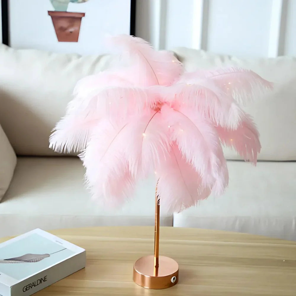 Remote-Controlled LED Nightstand Lamp with Feather Palm Design