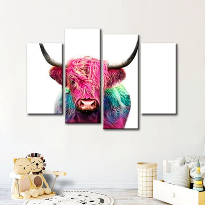 Charming Pink Cow Canvas Art Set - 4 Pieces for Vibrant Decor