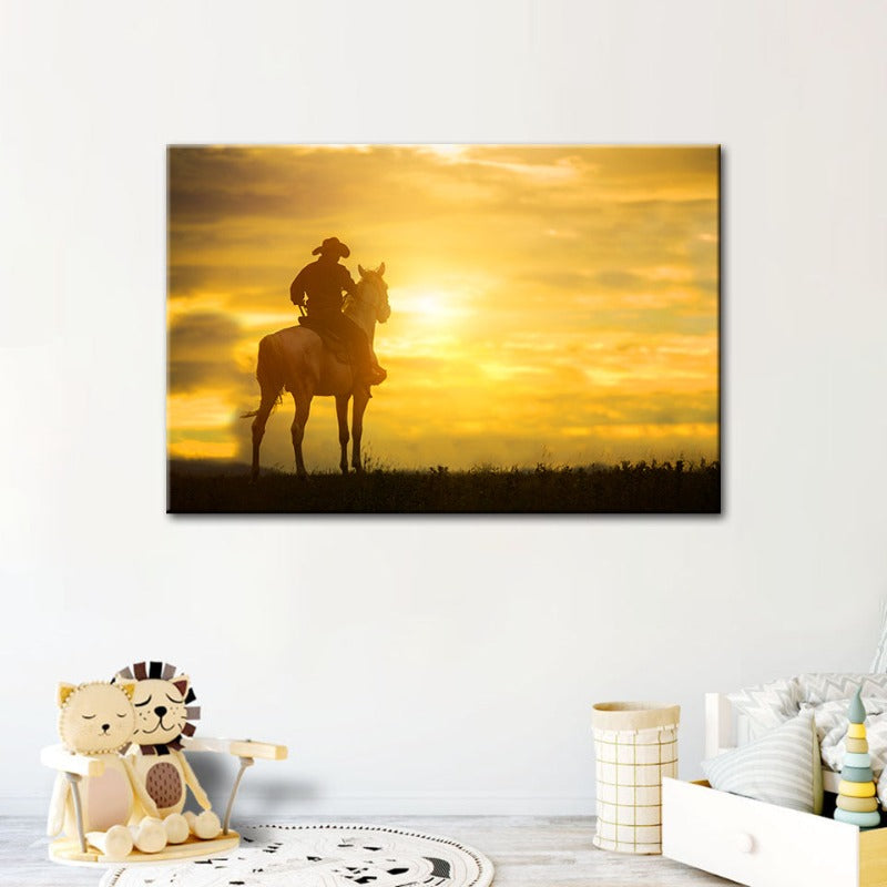 Rustic Charm - Cowboy and Horse Canvas Art Print