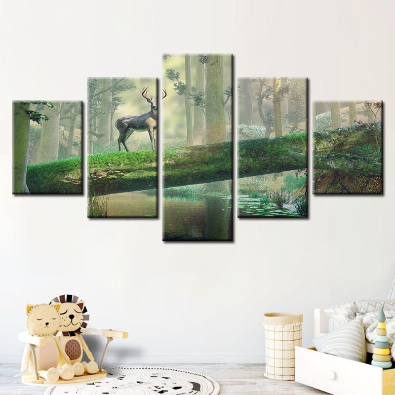 Serene Woodland Deer - 5-Piece Canvas Art Set