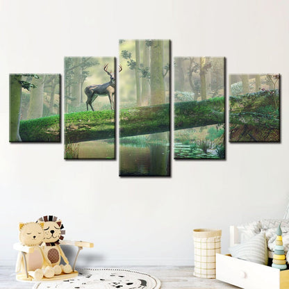 Serene Woodland Deer - 5-Piece Canvas Art Set
