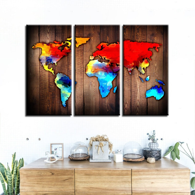 3-Piece Canvas Art Set of Stunning Volcanic World Map