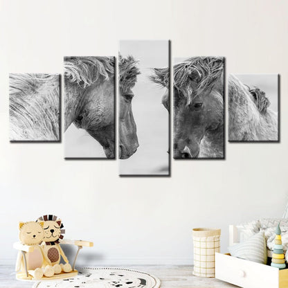 Serene Equine Duo - 5 Panel Canvas Art for Home Decor