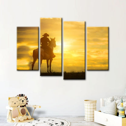 Rustic Sunset Cowboy Canvas Art Set - 4 Panels
