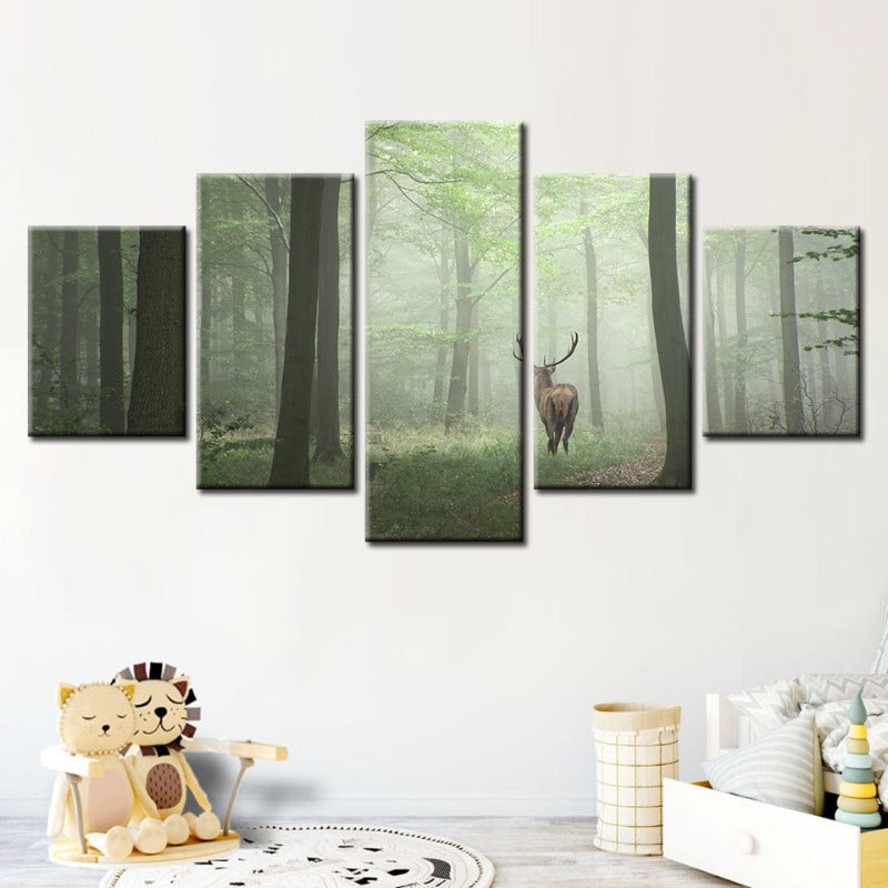 Serene Woodland Stag - Five-Piece Canvas Art Set