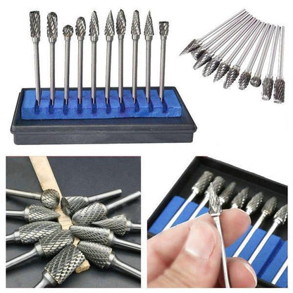 10-Piece Tungsten Steel Grinding Head Set - 10 in 1