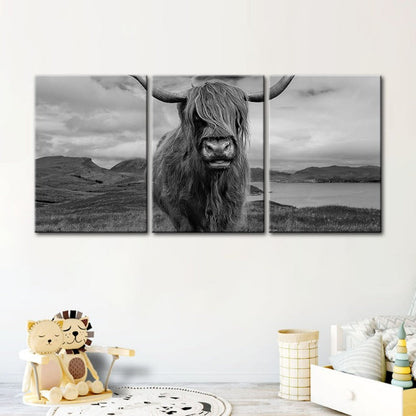 Set of 3 Canvas Wall Art Paintings – Black and White Cow Design