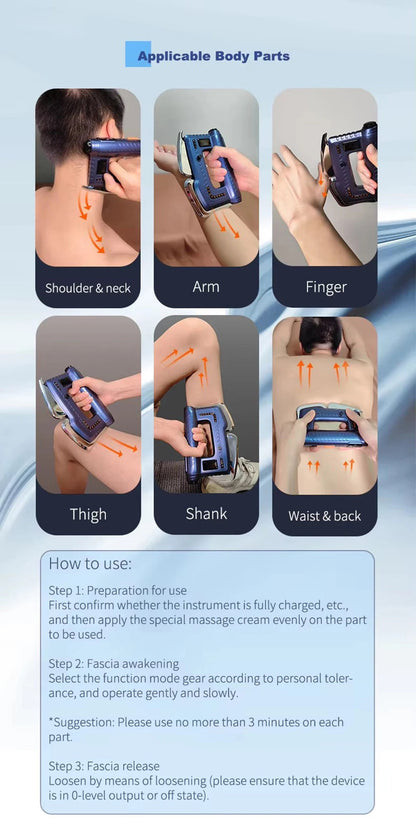 Fascia Scraping Tool with Gua Sha | Microcurrent Massager, Heat & Red Light