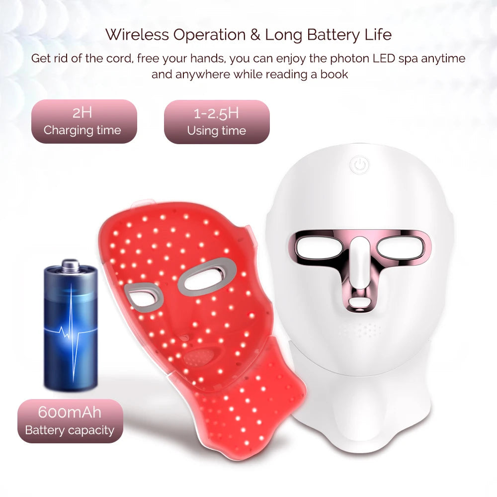 Wireless LED Facial Mask with Neck Light Therapy – 7 Colors, 120 LEDs for Acne and Wrinkle Treatment