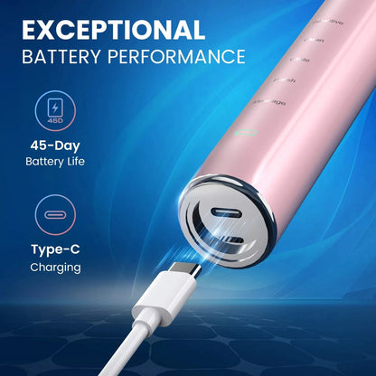 Deep Clean Sonic Toothbrush with 37,200 Vibrations/min | 5 Modes, 12 Heads, 30-Day Battery, Travel-Friendly Design