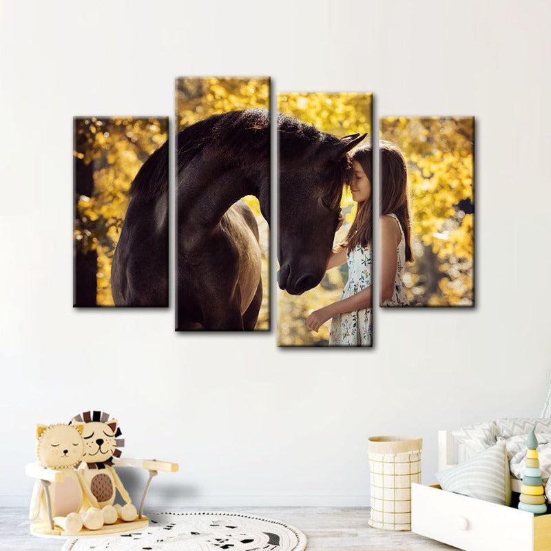 Equestrian Harmony: 4-Piece Canvas Art Set for Home Décor