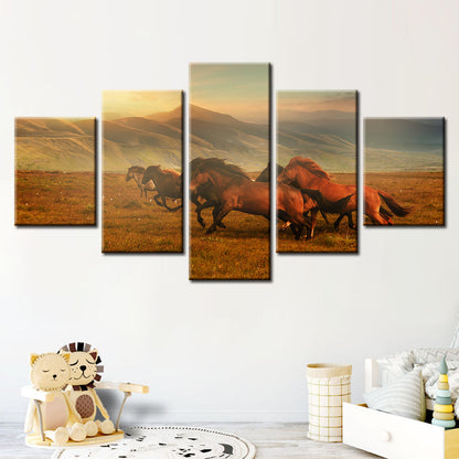 Majestic Stallions in Serene Landscape - Canvas Art Set