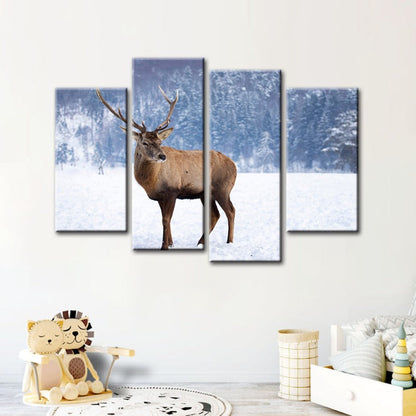 Tranquil Winter Deer - 4 Panel Canvas Artwork