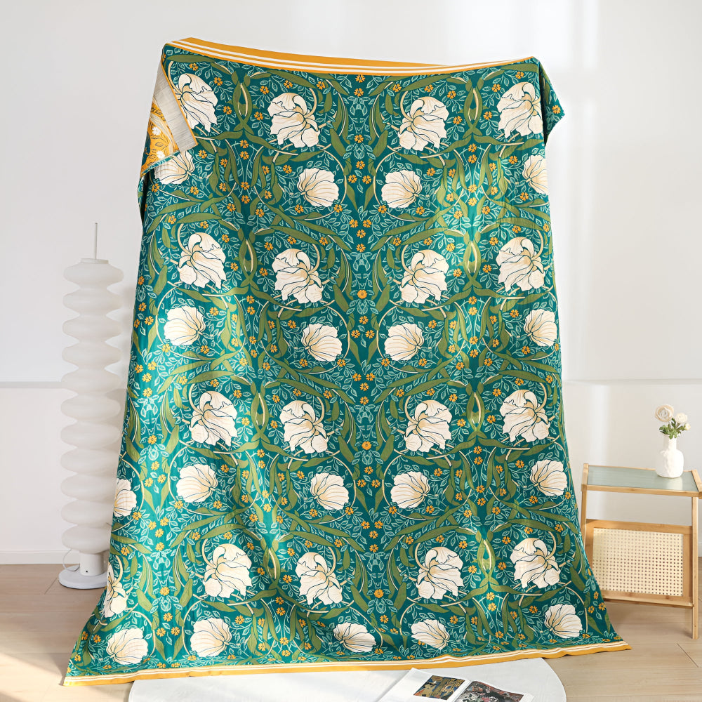 Serenity Green Floral Cotton Throw Blanket