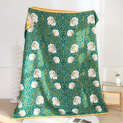 Serenity Green Floral Cotton Throw Blanket