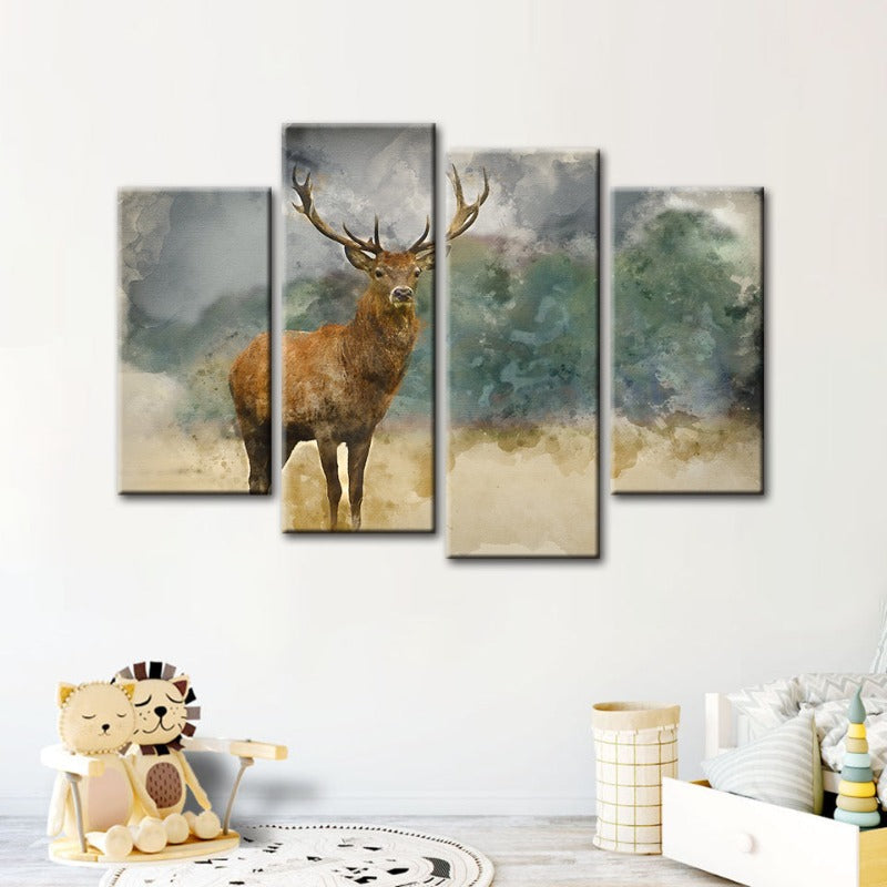 Serene Canvas Artwork Featuring Majestic Deer - 4 Piece Set