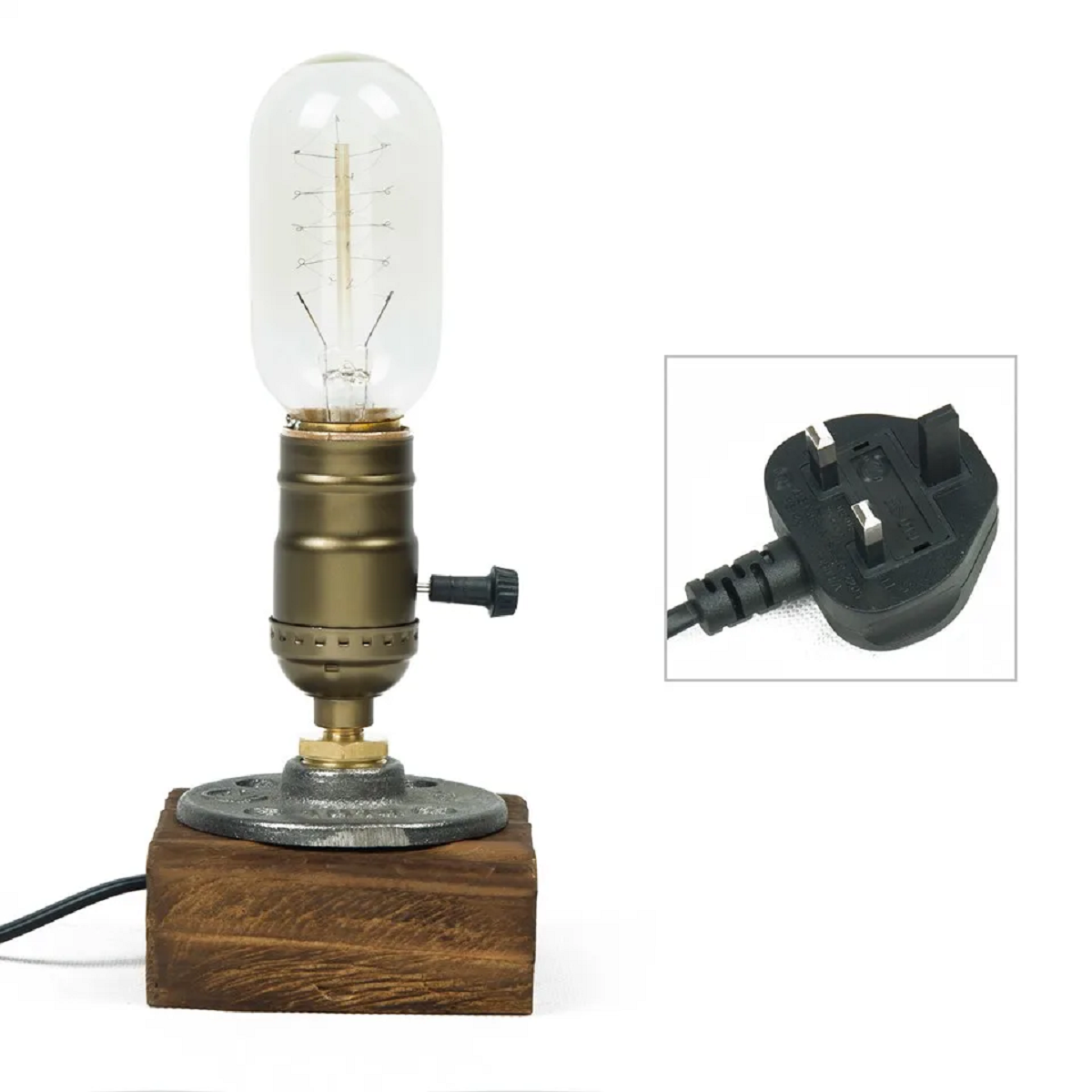 Wooden Desk Lamp with Vintage Steam Punk Piping Design
