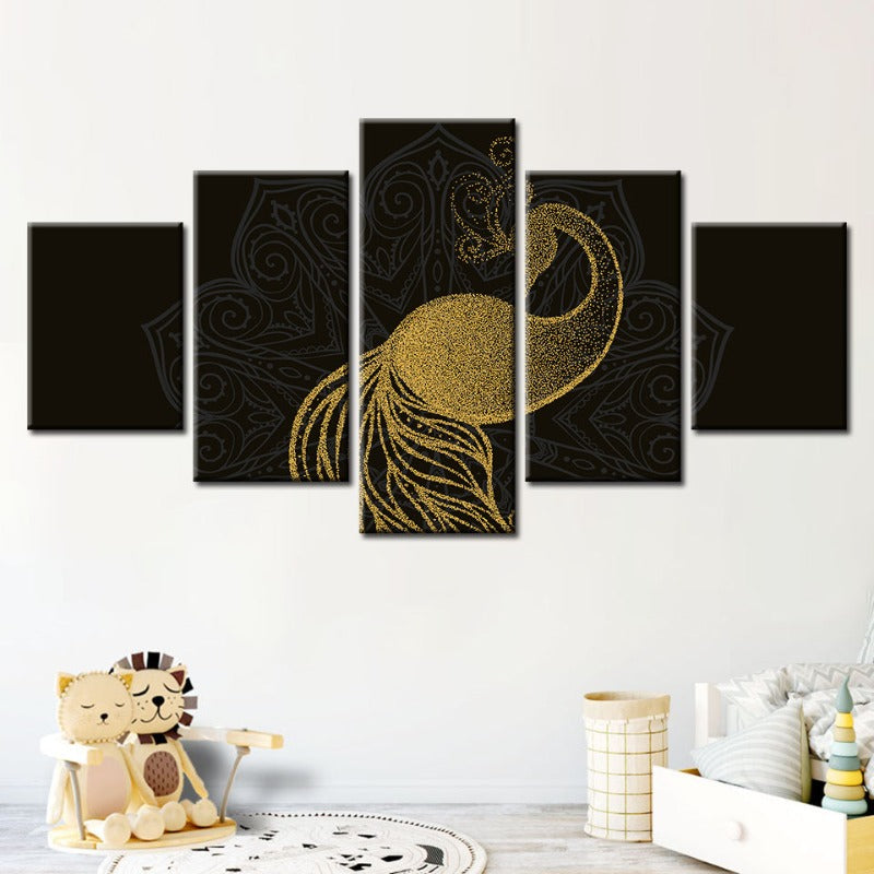 Stunning 5-Piece Peacock Mandala Canvas Artwork