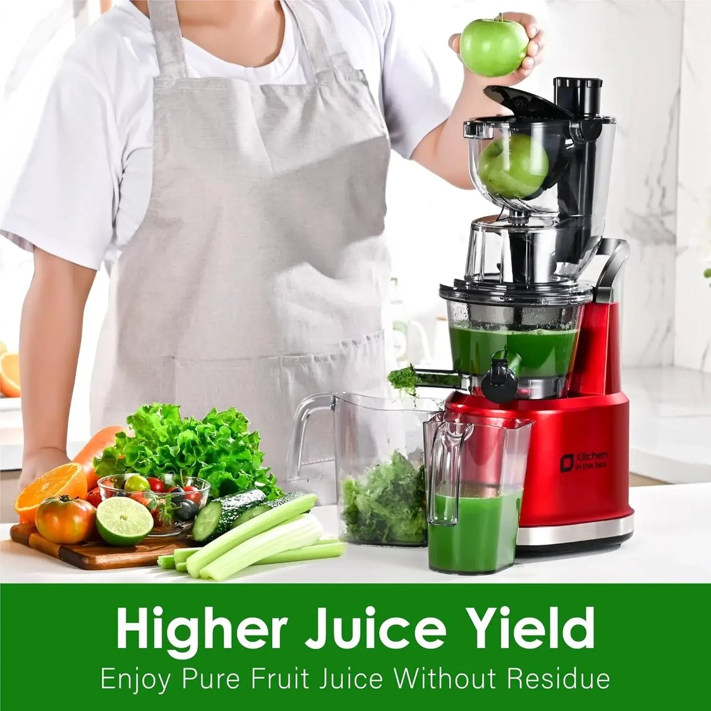 Masticating Juicer with 3.27" Wide Chute – BPA-Free, Low Noise, High Yield