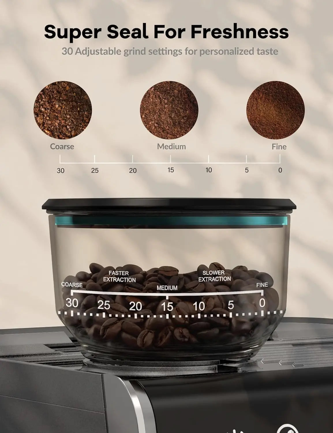 Espresso Maker with Integrated Burr Grinder, 20-Bar Pressure, 30 Grind Options, Steam Wand & 94.6 fl oz Reservoir