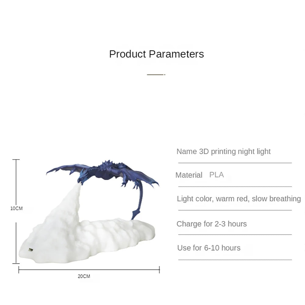 3D Printed LED Night Light - Fire Dragon Design