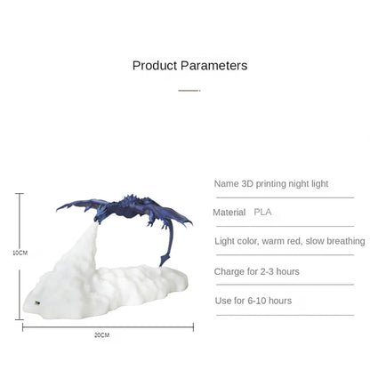 3D Printed LED Night Light - Fire Dragon Design