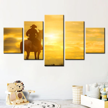 5-Piece Canvas Art Set: Cowboy and Horse at Sunset