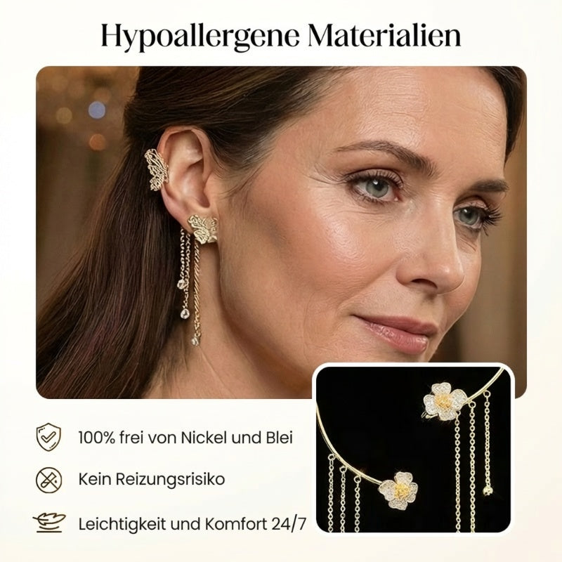 Charming Clip-On Earrings with Butterfly and Floral Design