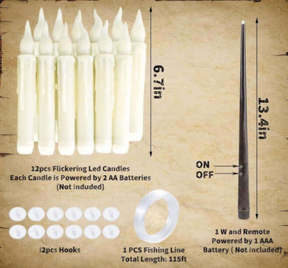 20 Floating LED Taper Candles with Candle Holders and Remote Control